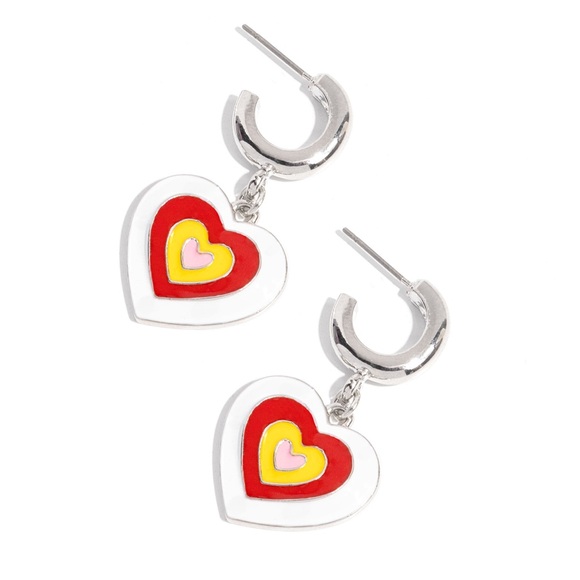 Jewelry - Heart-Shaped Silver and Red Earrings